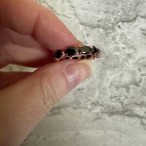 Bomb Party Rose Gold Band Ring with Black Stones - Women Jewelry Size 8